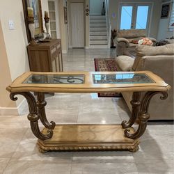 Modern Age Traditional Wood & Glass Sofa Table / Console Table
