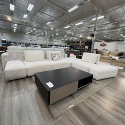 White 6pc Modular Low Profile Sectional With Adjustable Back Resta 