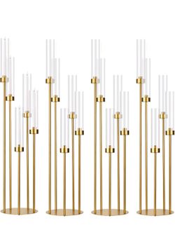New 5 Arm Candelabra with Acrylic Lampshade Set of 4 Gold Candelabra for Wedding Table Birthday Party Home Decoration 39.4'' Candle Holder Fit LED Tap