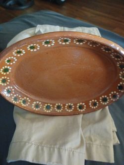 Set of 12 Mexican Clay Barro Oval Plates 9 x 6