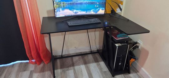 L-Shaped Gaming Desk, 47 Inch, Black, Carbon Fiber Surface