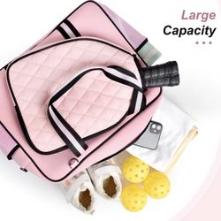Pink Pickleball Bag with Paddle Case – Large Capacity ToteCrossbody – Fits 2 Paddles