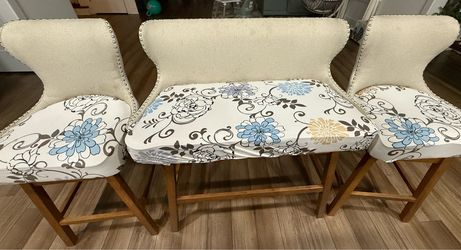 Island dining chairs -2 along with a dining bench rarely used