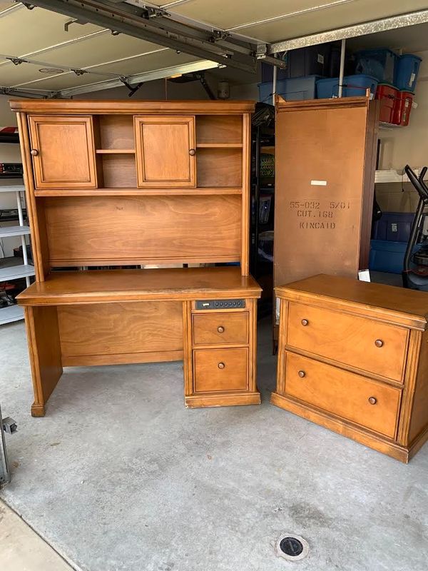 Solid wood desk with hutch and lateral filing cabinet for ...