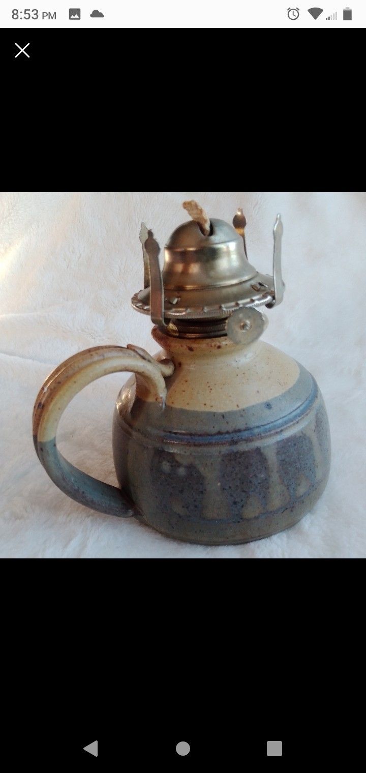 Stoneware Pottery Vintage Oil Lamp Made In Hong Kong