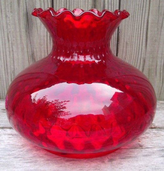 Antique RUBY RED Glass Fenton Parlor Lamp SHADE - Optic Dot Pattern - Replacement Globe Light Lampshade for 7" fitter Fancy Ruffled Top