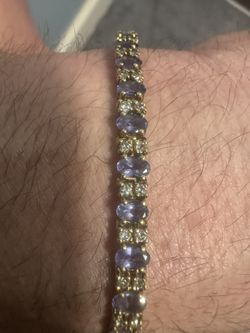 14 Karat Gold Tanzanite and Diamond Tennis Bracelet  #13734
