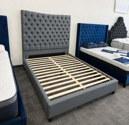 DARK GRAY Fabric Tufted Headboard Platform Bed - CALIFORNIA KING