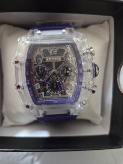 ACTIVA Chronograph Watch Clear Case Purple Strap