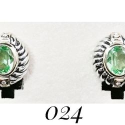 18k Yellow Gold Accent over Sterling Silver Faceted Peridot & Sapphire Clip On Earrings. Signed, Esposito (Rare)