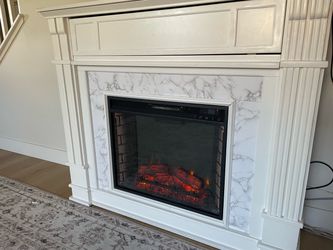 48” Electric Fireplace with Hidden TV Media Shelf, White with Faux Marble, Engineered wood