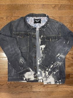 Alliance black denim jacket w/ custom distressed bleach splatter