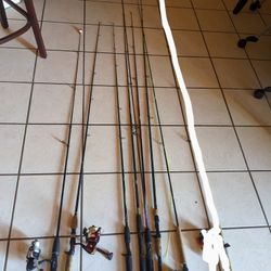 7 Fishing Rods And A Couple Of Reels. Accessories 
