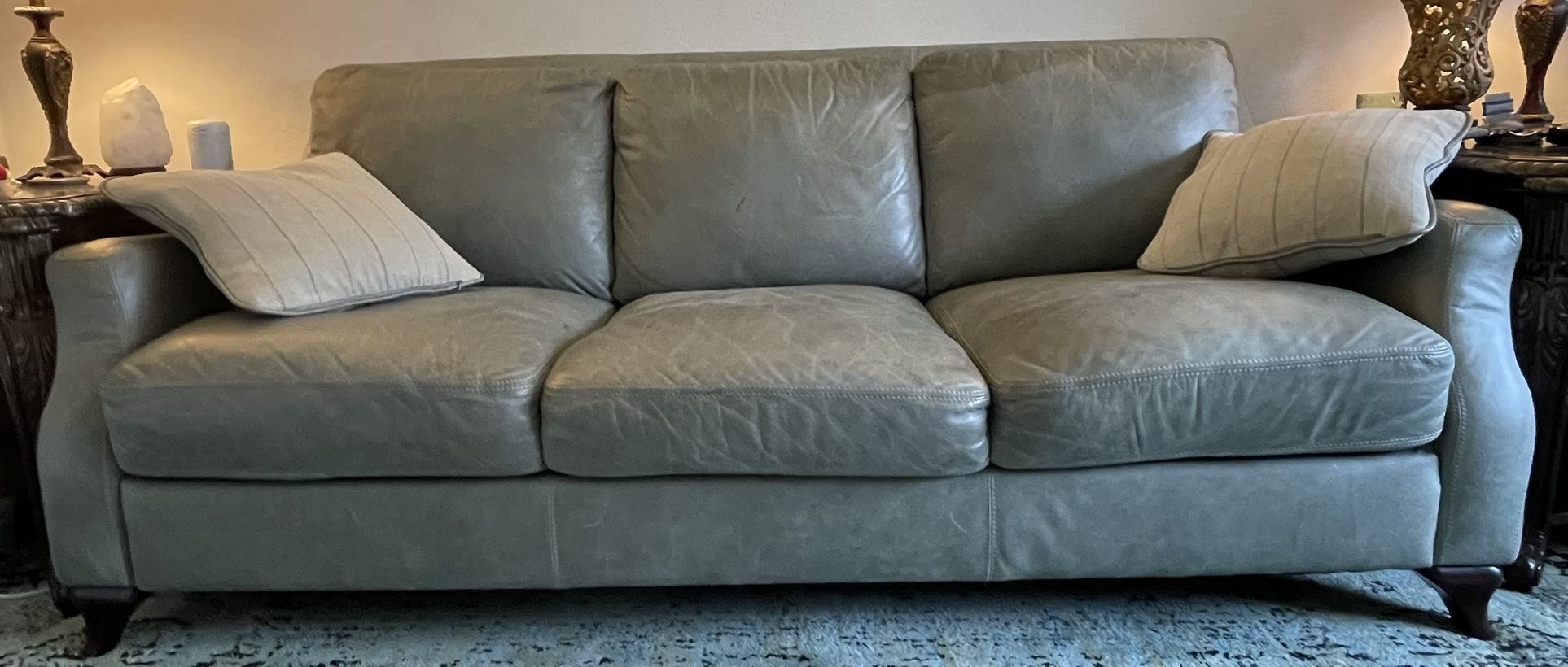 Soft Leather Sofa With 2 Decorative Down Pillows