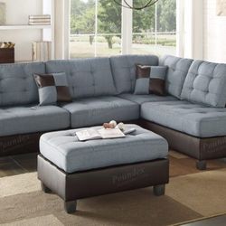 Brand New Grey & Dark Brown Sectional Sofa w Ottoman 