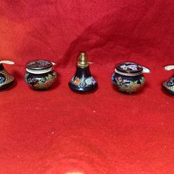 Set of 5 1.5-2.5 Inch 3 Oil/Perfume & 2 Cream 24k Gold Ceramic Vase Collectibles (read description)