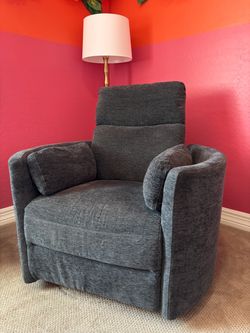 Living Spaces Rayna Dark Blue Power Swivel Glider Recliner – $200