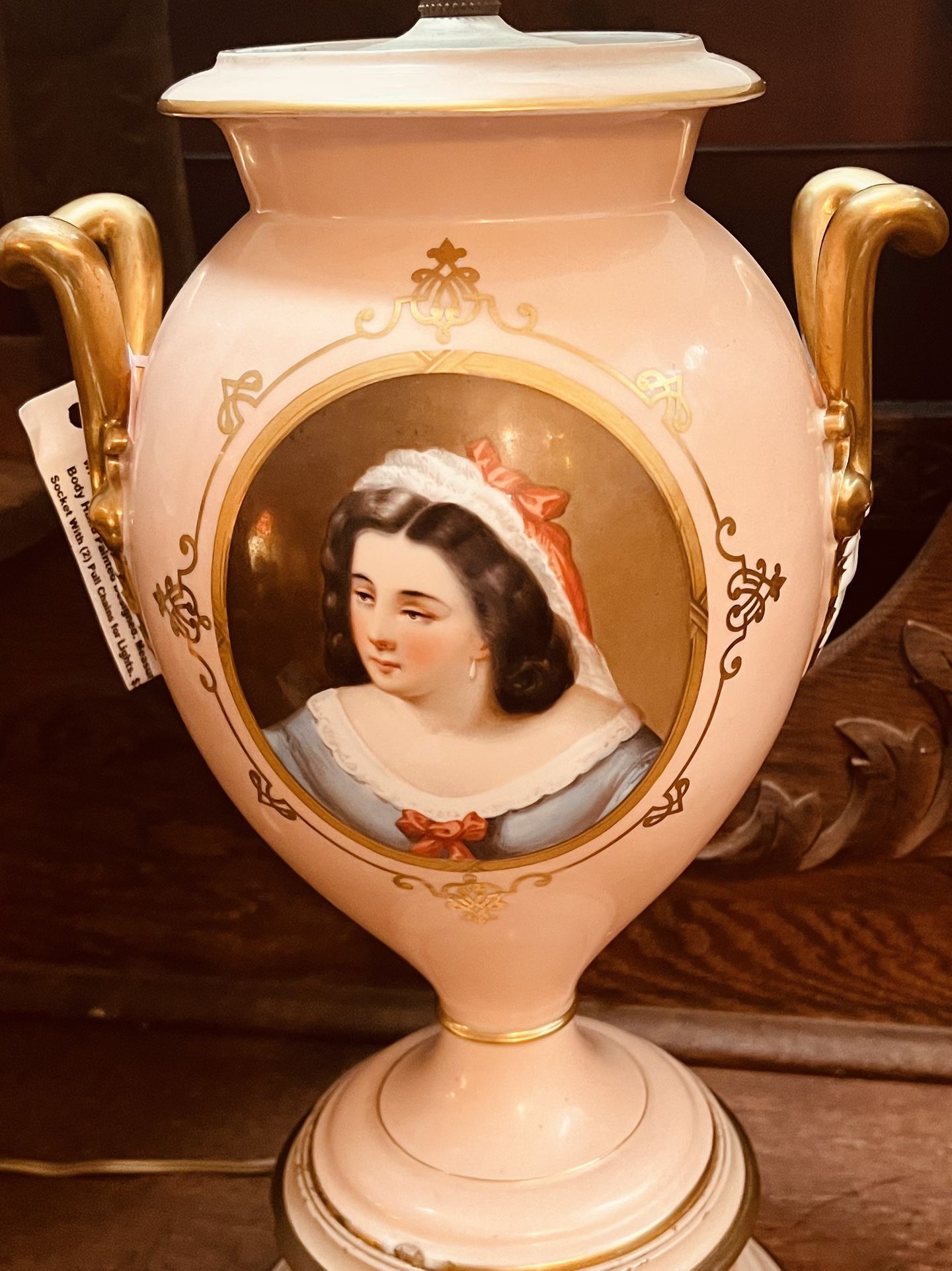 Antique Porcelain Victorian Royal Vienna Hand Painted portrait Urn Lamp.