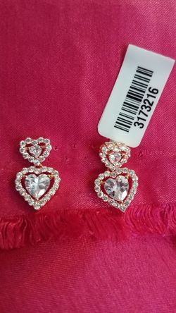 White CZ 14K over sterling silver,heart drop Earrings