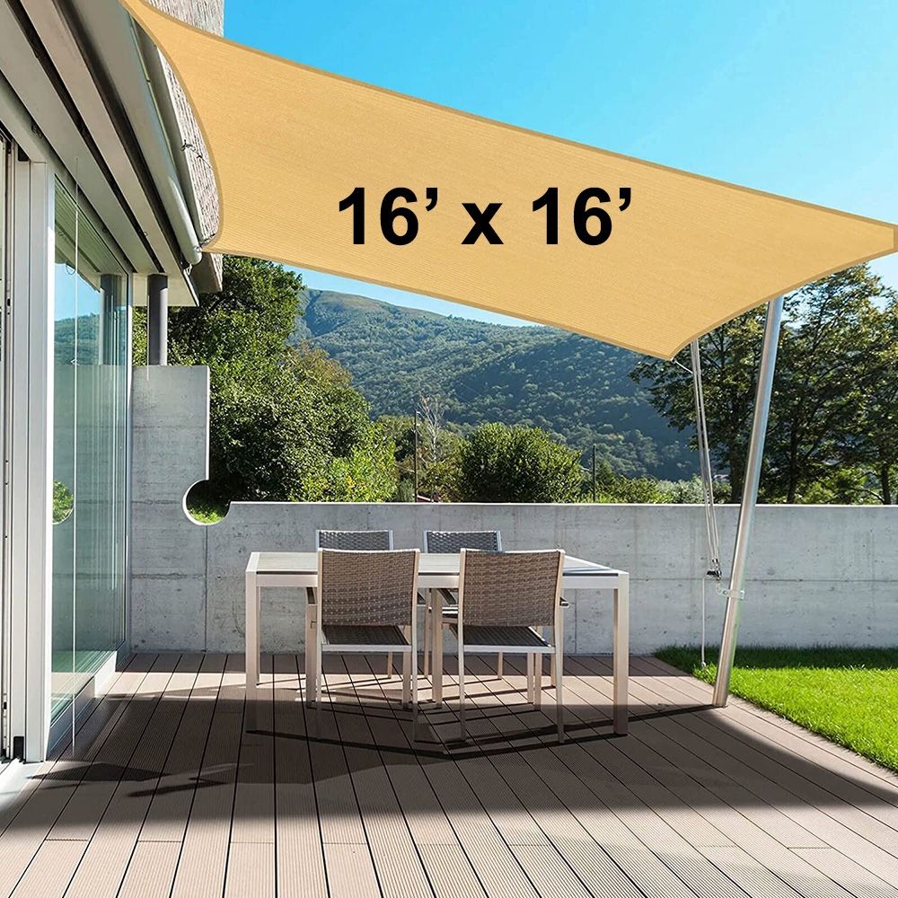 New in Box $35 Square 16x16ft Sun Shade Sail Outdoor Patio Top Cover 185gsm 95% UV Block with Ropes