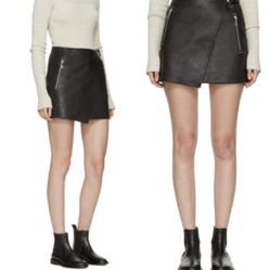 Isabel Marant Etoile Kakili Mini Skirt Wrap Style Grained Leather Sz 40 Black