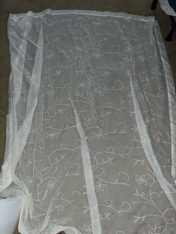 White sheer flower embroidered shower curtain
