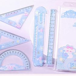 New with bag Sanrio Geometry Ruler Set 5PCS Triangle Protractor Wavy Curve