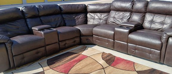 Brown Leather Reclining Sectional Sofa