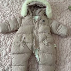 kids winter puffer coat with faux-fur hood Pink size 12-18 Months