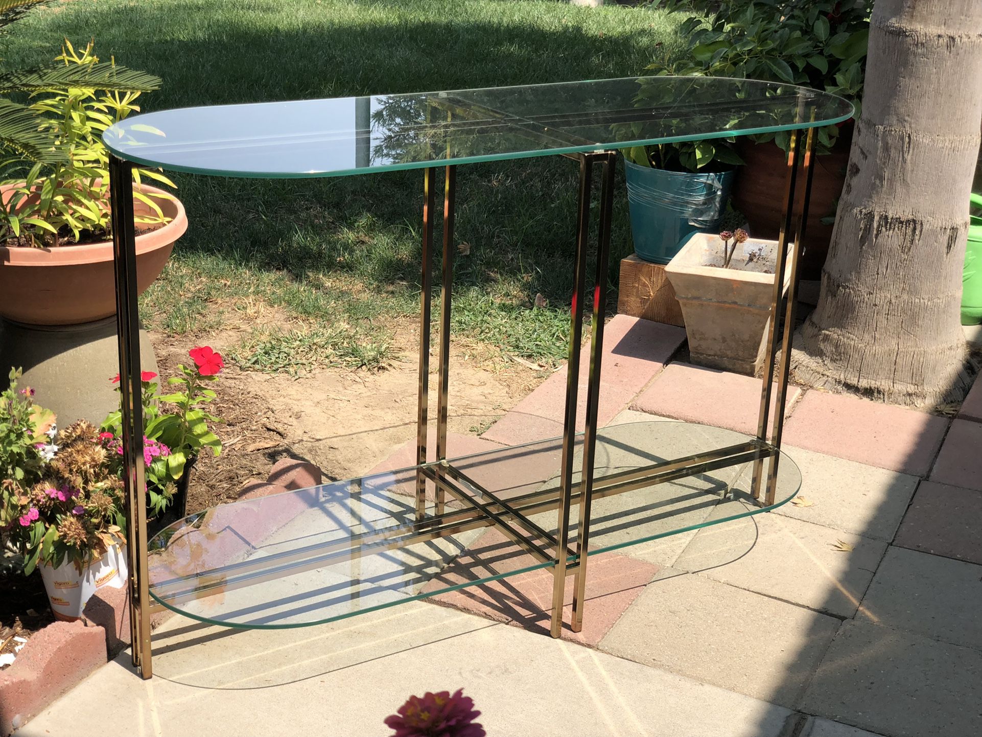 Brand New Gold Color Metal And Glass Entry Table 