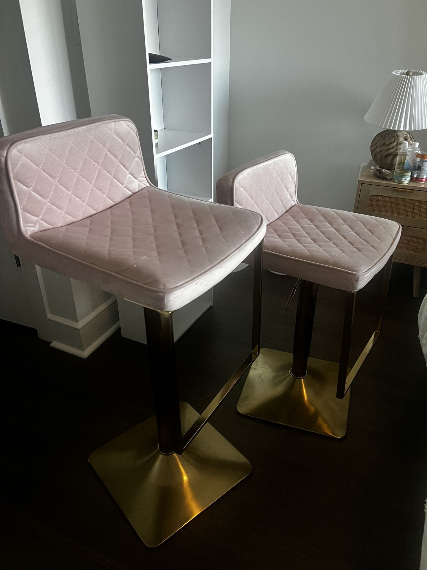 Light Pink Velvet Bar Stools