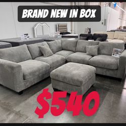 4-Pcs Sectional LAF Loveseat + RAF Loveseat + Corner Wedge + Cocktail Ottoman-Fog