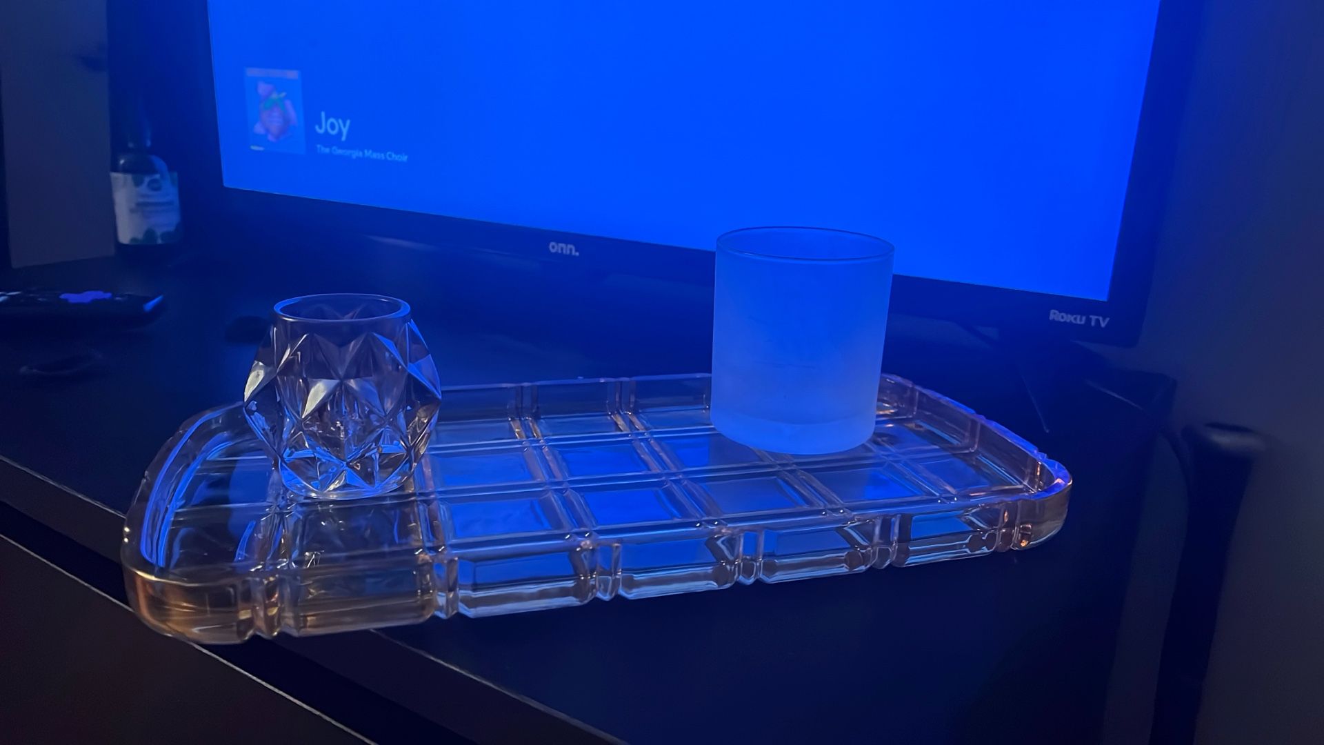 Amber Glass Vanity Tray set & Clear Glass Cup