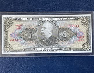 1962-64 BRAZIL CINCO CRUZEIROS BANKNOTE - NICE WORLD CURRENCY