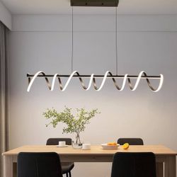 100CM Modern Oval Chandelier, Linear Ceiling Chandelier with Remote Control Dimmable Brightness 10%-100% 3000K/4500K/6000K Color for Living Room, Kitc