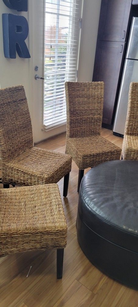 4 High Back Wicker/soft Rattan weave with large strand dining/ accent chairs