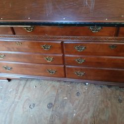 Red Cherry Wood Dresser And Mirror.
