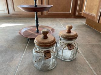 Solid wood tray and Glass jars
