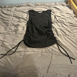 Good American Women’s Crewneck Ruched Tank Top With Drawstring Size 3 Black