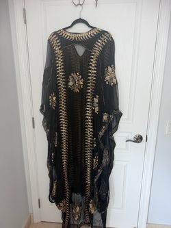 Black Chiffon Kaftan with bkack Gold Embroidery