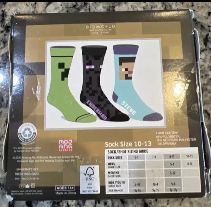 Minecraft 3 Pair Mens Crew Socks Size 10-13... CHECK OUT MY PAGE FOR MORE ITEMS
