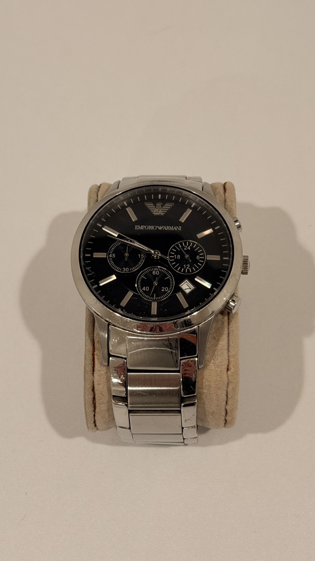 Emporio Armani AR11143 Men’s Chronograph Watch – Silver Stainless Steel – Black Dial 