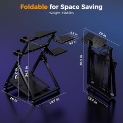 High Compatible Racing Wheel Stand Fits Handbrake, 29 Holes Wheel Panel & 26 Holes Shifter Panel, Foldable Sim Steering Racing Stand, Widely Height Ad