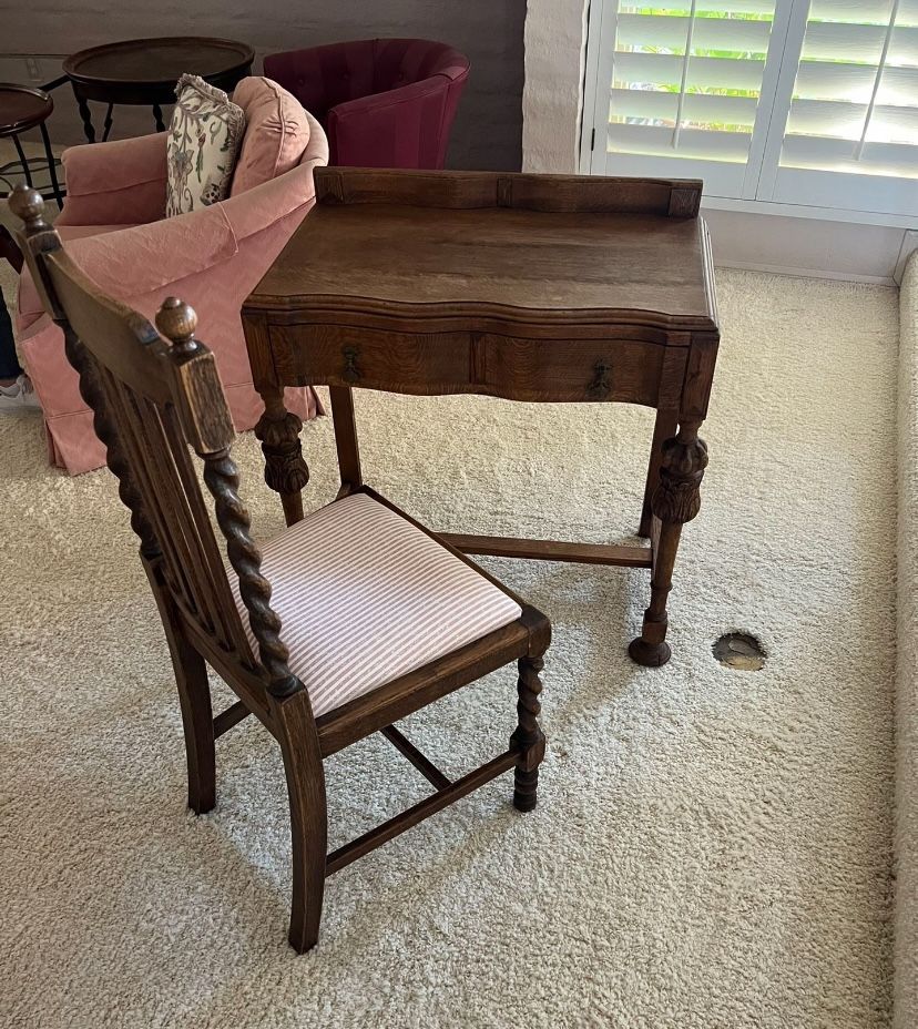 Beautiful antique writing desk with matching chair