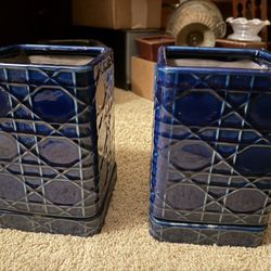 Indoor Pair Of Blue Ceramic Plant Pots