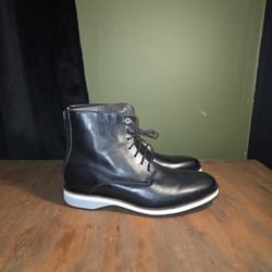 Bacco Bucci Men's Black Leather Boots - Size 10 - Modern Wedge Sole & Rear Zip
