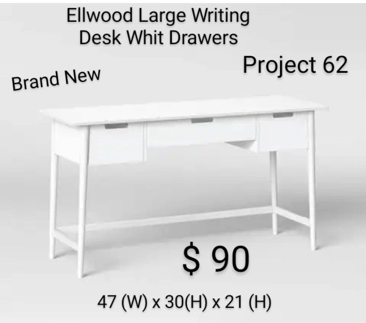Brand New Project 62 Elwood Large Writing Desk With Drawers