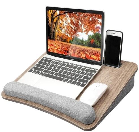 HUANUO Portable Lap Laptop Desk with Pillow Cushion, Fits up to 15.6 inch Laptop, with Anti-Slip Strip & Storage Function for Home Office Students Use