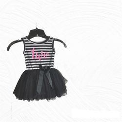 gl Black/White Striped Dress w Black Netted Skirt Layers Girls 2T