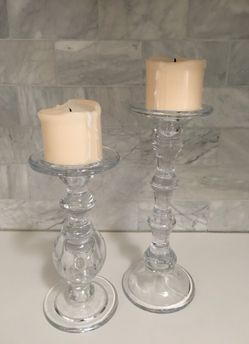 2 Clear Glass Candle Holders